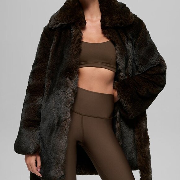 Alo Yoga Faux Fur Starstruck Coat Midnight Brown/Black - Picture 3 of 4